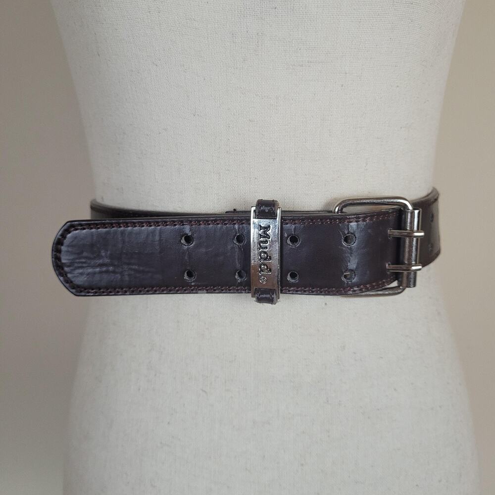 Vintage Mudd Belt XL Brown Leather Grommet Double Buckle Punk Goth Skater Y2K
